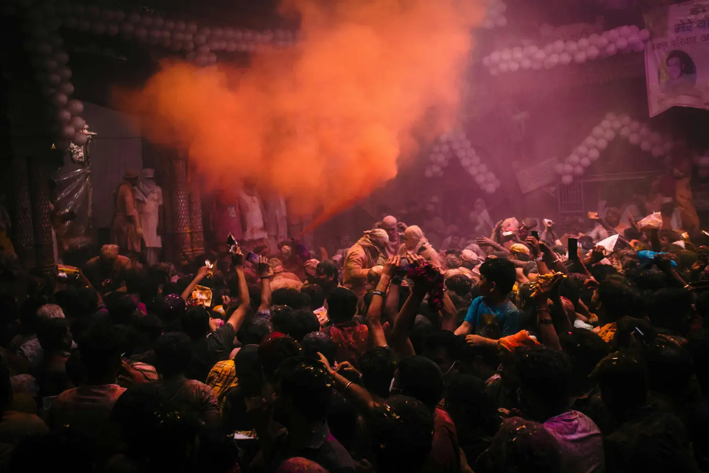 Festival crowd in front of the stage, at night