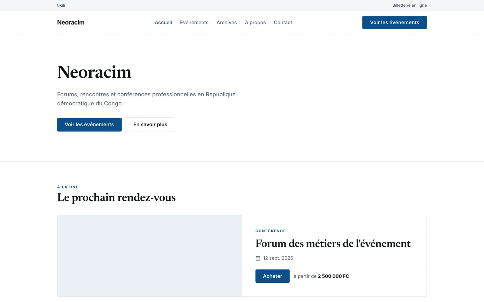 Public page of an event, as Tikiti publishes it